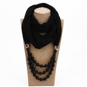 Triple Layers Beads Fashion Women Scarf Necklace - Black