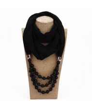 Triple Layers Beads Fashion Women Scarf Necklace - Black