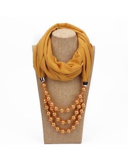 Triple Layers Beads Fashion Women Scarf Necklace - Yellow