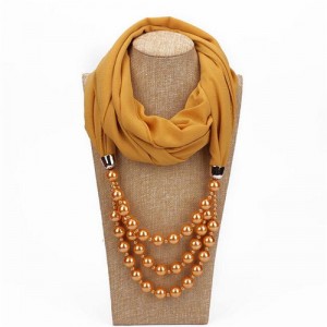Triple Layers Beads Fashion Women Scarf Necklace - Yellow