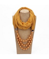 Triple Layers Beads Fashion Women Scarf Necklace - Yellow