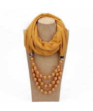 Triple Layers Beads Fashion Women Scarf Necklace - Yellow