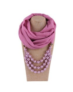 Triple Layers Beads Fashion Women Scarf Necklace - Light Purple