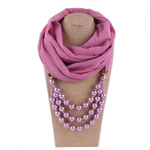 Triple Layers Beads Fashion Women Scarf Necklace - Light Purple