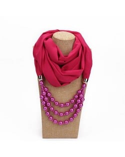 Triple Layers Beads Fashion Women Scarf Necklace - Rose