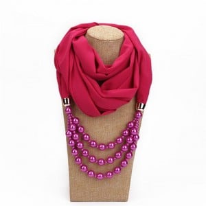 Triple Layers Beads Fashion Women Scarf Necklace - Rose