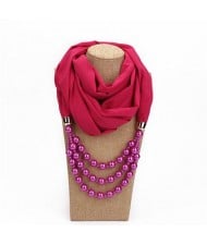 Triple Layers Beads Fashion Women Scarf Necklace - Rose