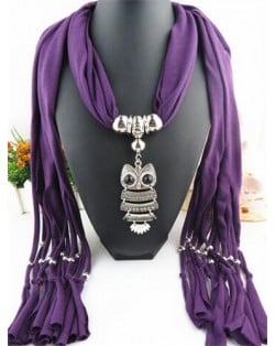 Night-owl Pendant Classic Style Scarf Necklace - Purple