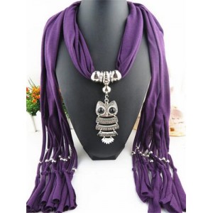 Night-owl Pendant Classic Style Scarf Necklace - Purple