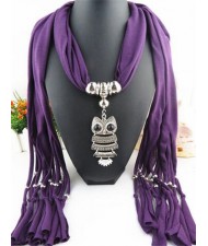 Night-owl Pendant Classic Style Scarf Necklace - Purple