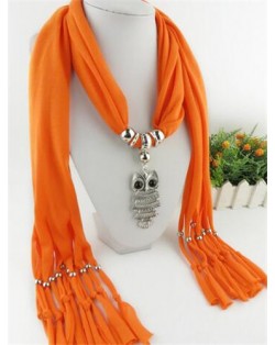 Night-owl Pendant Classic Style Scarf Necklace - Orange