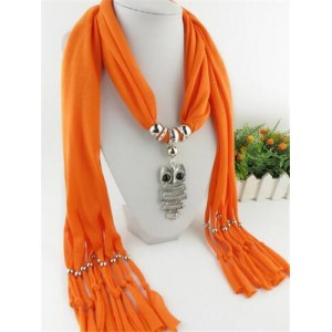 Night-owl Pendant Classic Style Scarf Necklace - Orange