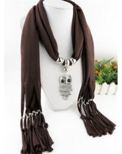 Night-owl Pendant Classic Style Scarf Necklace - Coffee