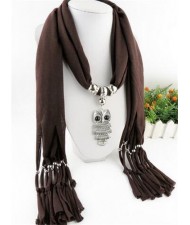 Night-owl Pendant Classic Style Scarf Necklace - Coffee