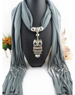 Night-owl Pendant Classic Style Scarf Necklace - Gray
