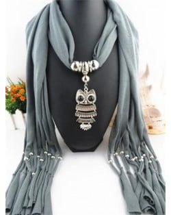 Night-owl Pendant Classic Style Scarf Necklace - Gray