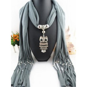 Night-owl Pendant Classic Style Scarf Necklace - Gray