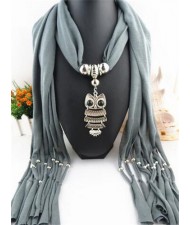 Night-owl Pendant Classic Style Scarf Necklace - Gray