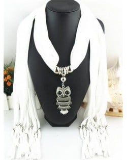 Night-owl Pendant Classic Style Scarf Necklace - White