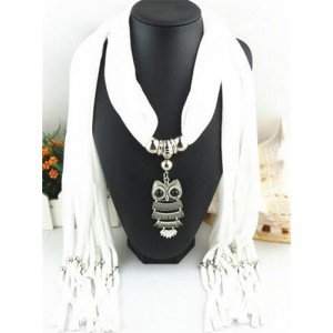 Night-owl Pendant Classic Style Scarf Necklace - White