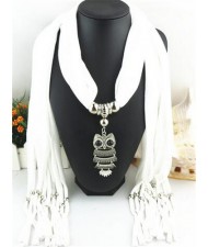 Night-owl Pendant Classic Style Scarf Necklace - White