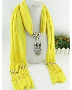 Night-owl Pendant Classic Style Scarf Necklace - Yellow