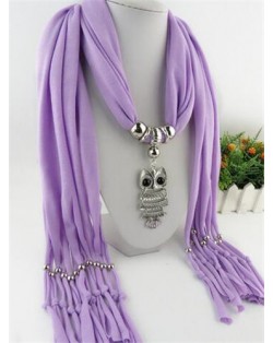 Night-owl Pendant Classic Style Scarf Necklace - Violet