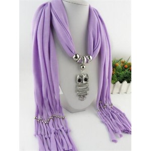 Night-owl Pendant Classic Style Scarf Necklace - Violet
