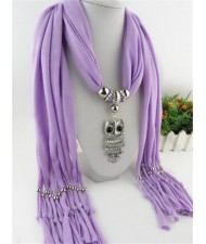 Night-owl Pendant Classic Style Scarf Necklace - Violet