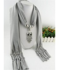 Night-owl Pendant Classic Style Scarf Necklace - Light Gray
