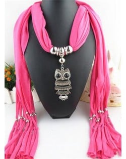 Night-owl Pendant Classic Style Scarf Necklace - Rose