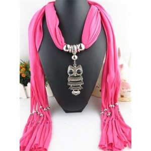 Night-owl Pendant Classic Style Scarf Necklace - Rose