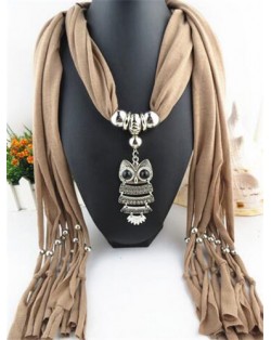 Night-owl Pendant Classic Style Scarf Necklace - Brown