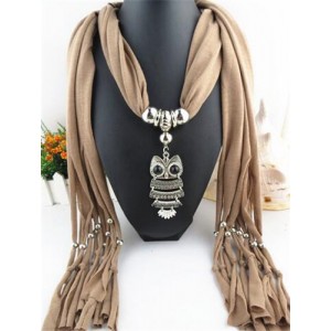Night-owl Pendant Classic Style Scarf Necklace - Brown