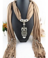 Night-owl Pendant Classic Style Scarf Necklace - Brown