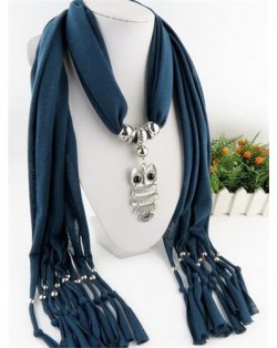 Night-owl Pendant Classic Style Scarf Necklace - Ink Blue