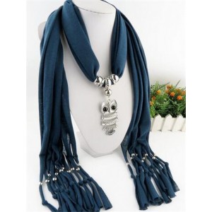 Night-owl Pendant Classic Style Scarf Necklace - Ink Blue