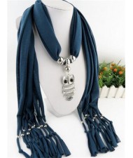 Night-owl Pendant Classic Style Scarf Necklace - Ink Blue