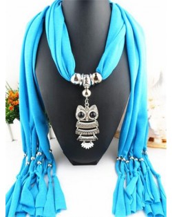 Night-owl Pendant Classic Style Scarf Necklace - Sky Blue