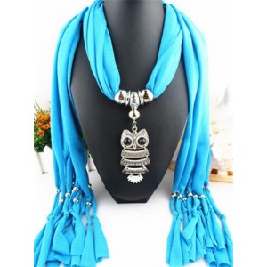Night-owl Pendant Classic Style Scarf Necklace - Sky Blue