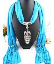 Night-owl Pendant Classic Style Scarf Necklace - Sky Blue