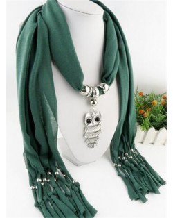 Night-owl Pendant Classic Style Scarf Necklace - Ink Green