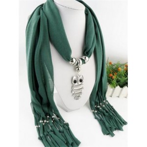 Night-owl Pendant Classic Style Scarf Necklace - Ink Green