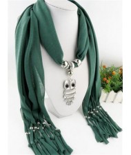 Night-owl Pendant Classic Style Scarf Necklace - Ink Green