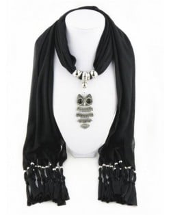 Night-owl Pendant Classic Style Scarf Necklace - Black