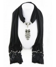 Night-owl Pendant Classic Style Scarf Necklace - Black