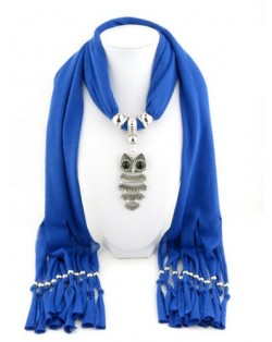 Night-owl Pendant Classic Style Scarf Necklace - Royal Blue