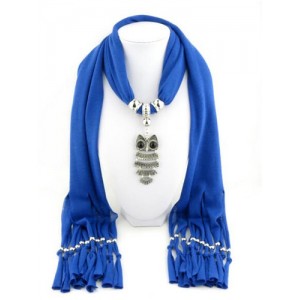 Night-owl Pendant Classic Style Scarf Necklace - Royal Blue
