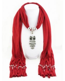 Night-owl Pendant Classic Style Scarf Necklace - Red