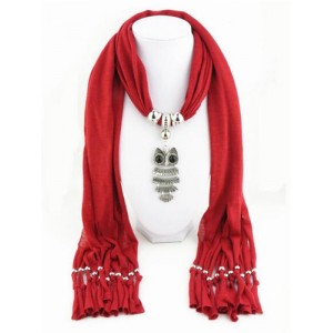 Night-owl Pendant Classic Style Scarf Necklace - Red